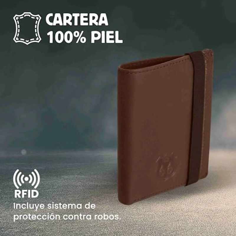 Route 66 Miguel, Hombre Monedero Tarjetero RFID Cartera Piel, Marrón, Estándar - Imagen 2