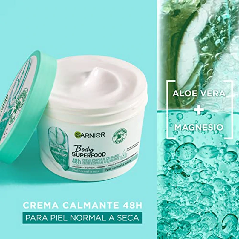 Garnier Body Superfood Crema Corporal Calmante con Aloe Vera y Magnesio, para Pieles de Normales a Secas, Hidratación 48 horas, 380 ml, Paquete de 2 (2 x 380 ml) - Imagen 3