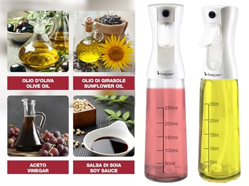 BEPER C102SPE002 Pulverizador de Aceite spray, 300 ml, Pulverizador para freidora de aire con cuerpo de cristal, Tapa de plástico Blanco - Imagen 3