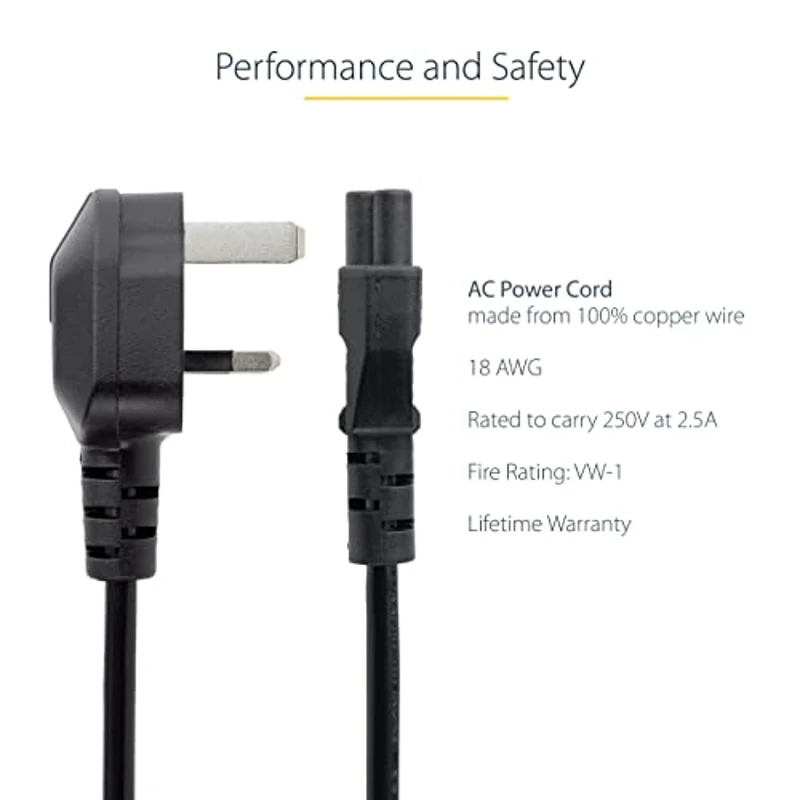 StarTech.com Cable de 1m de Alimentación para Portátiles, Enchufe BS1363 a C5, 2,5A 250V, 18AWG, Cable para Cargador, Cable Hoja de Trébol Mickey Mouse, Adaptador para Reino Unido, UL (PXTNB3SEU1M) - Imagen 2