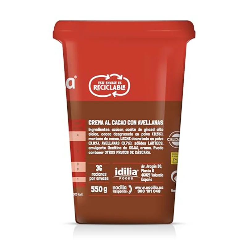 Nocilla, Original, Crema al Cacao y Leche con Avellanas, sin Aceite de Palma - Formato Ahorro - 550g - Imagen 3