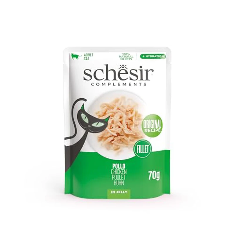 Schesir, Filetes de Pollo en Gelatina, Comida Húmeda Complementaria para Gatos, en Bolsas, Receta Original, 100% Natural, 12 x 70g - Imagen 1