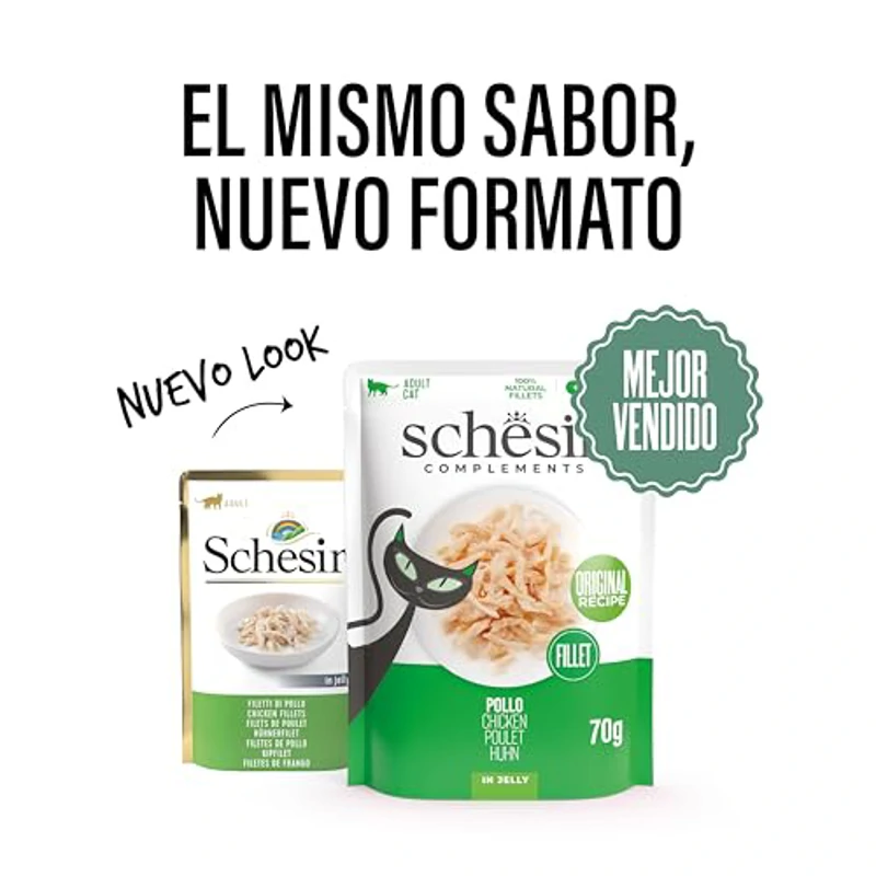 Schesir, Filetes de Pollo en Gelatina, Comida Húmeda Complementaria para Gatos, en Bolsas, Receta Original, 100% Natural, 12 x 70g - Imagen 2