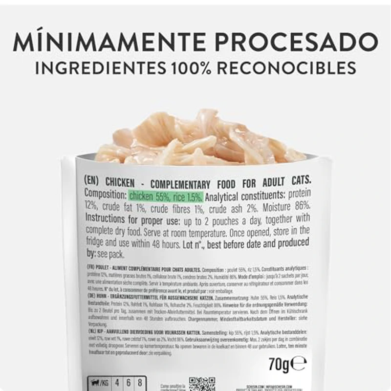 Schesir, Filetes de Pollo en Gelatina, Comida Húmeda Complementaria para Gatos, en Bolsas, Receta Original, 100% Natural, 12 x 70g - Imagen 3