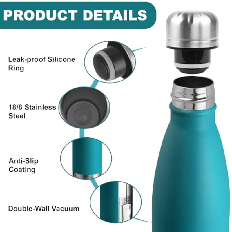 Botella Agua Acero Inoxidable, 750ml Botella Termica, sin BPA, Cantimplora Acero Inoxidable, A Prueba de Fugas, Garrafa Termica, Aislamiento al Vacío, Botellas para Escuela, Cámping, Oficina, Yoga - Imagen 2