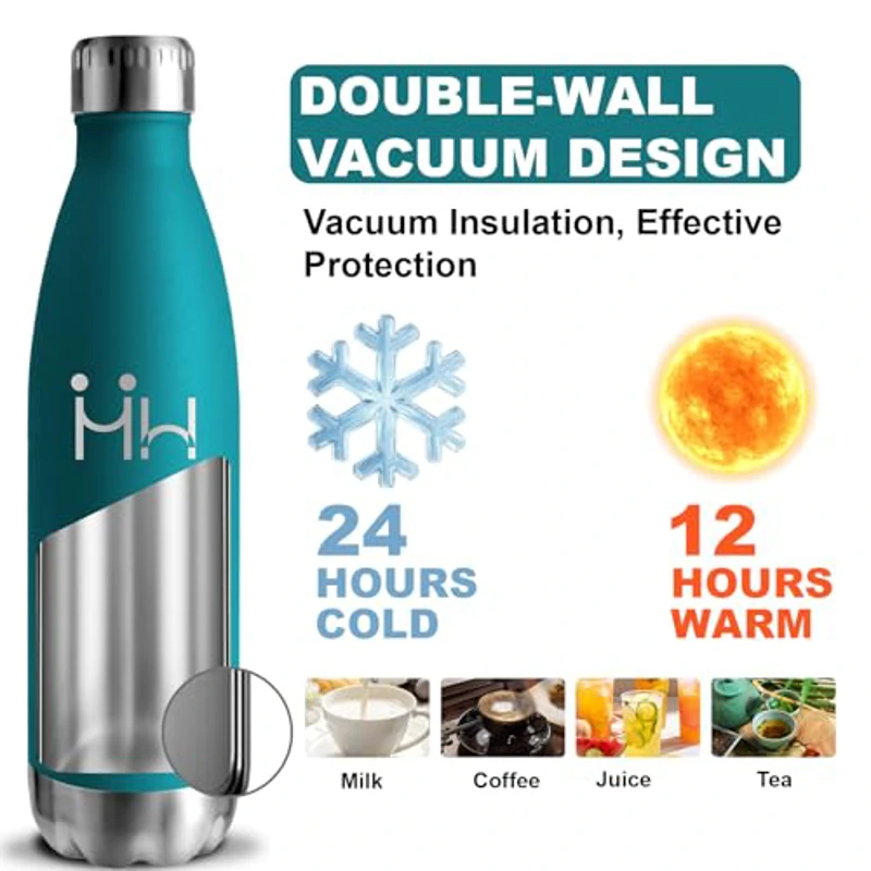 Botella Agua Acero Inoxidable, 750ml Botella Termica, sin BPA, Cantimplora Acero Inoxidable, A Prueba de Fugas, Garrafa Termica, Aislamiento al Vacío, Botellas para Escuela, Cámping, Oficina, Yoga - Imagen 3