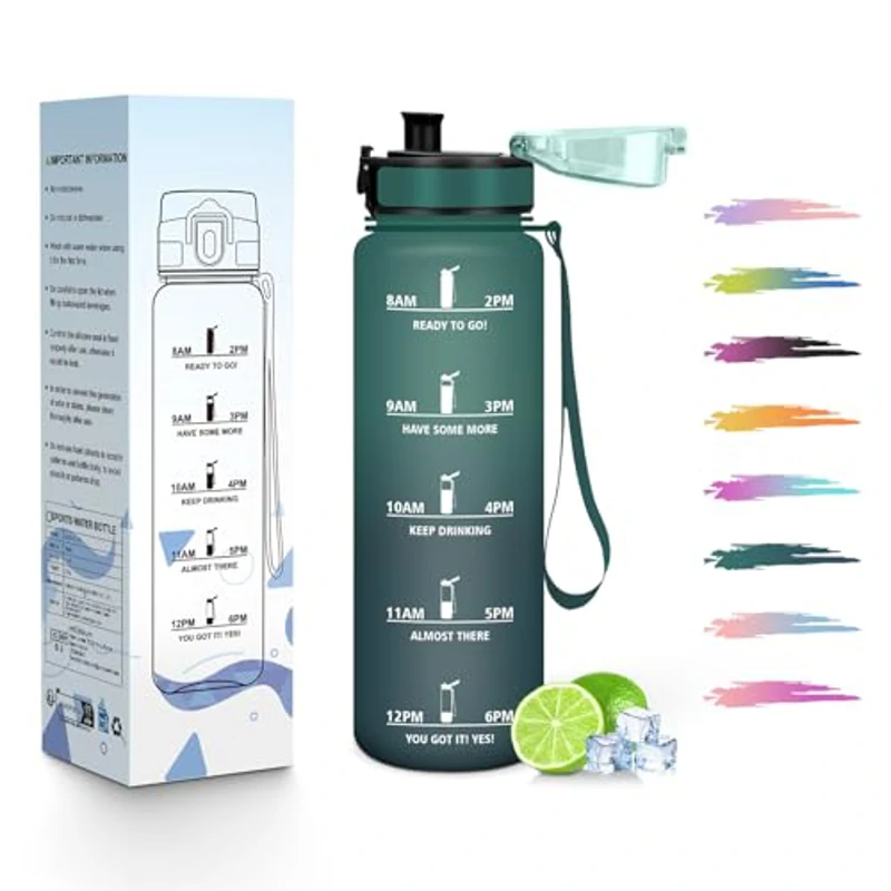 HoneyHolly Botella Agua, 500ML, A Prueba de Fugas Cantimplora, Reutilizable Botella Agua Gimnasio, con Marcador de Tiempo, Water Bottle para Correr, Andar en Bicicleta, Trabajar, Ir a La Escuela - Imagen 1