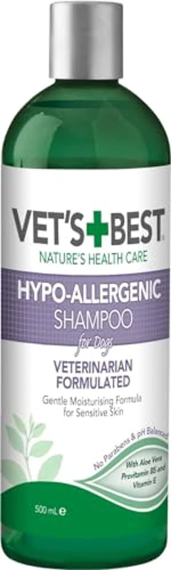 Vet's Best Champú HIPO-Alergénico para Perros con Piel Sensible, Alivia el Malestar de la Piel Seca, Picazón, Limpia, Hidrata y Condiciona la Piel y el Pelaje, 500ml - Imagen 1