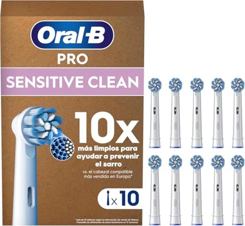 Oral-B Pro Sensitive Clean Recambios Originales para Cepillo de Dientes Eléctrico, Pack de 10 Cabezales De Recambio con Indicador De Uso, Blanco (Tamaño Buzón) - Imagen 1