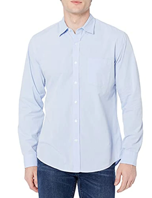 Amazon Essentials Camisa Informal de Popelina con Manga Larga y Corte Recto Hombre, Azul Claro, XL - Imagen 1