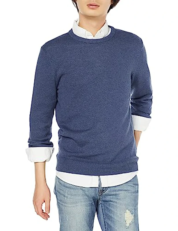 Amazon Essentials Jersey de Cuello Redondo de Manga Larga, 100% Algodón, Disponible en Tallas Grandes y Altas Hombre, Azul Mezcla, L - Imagen 1