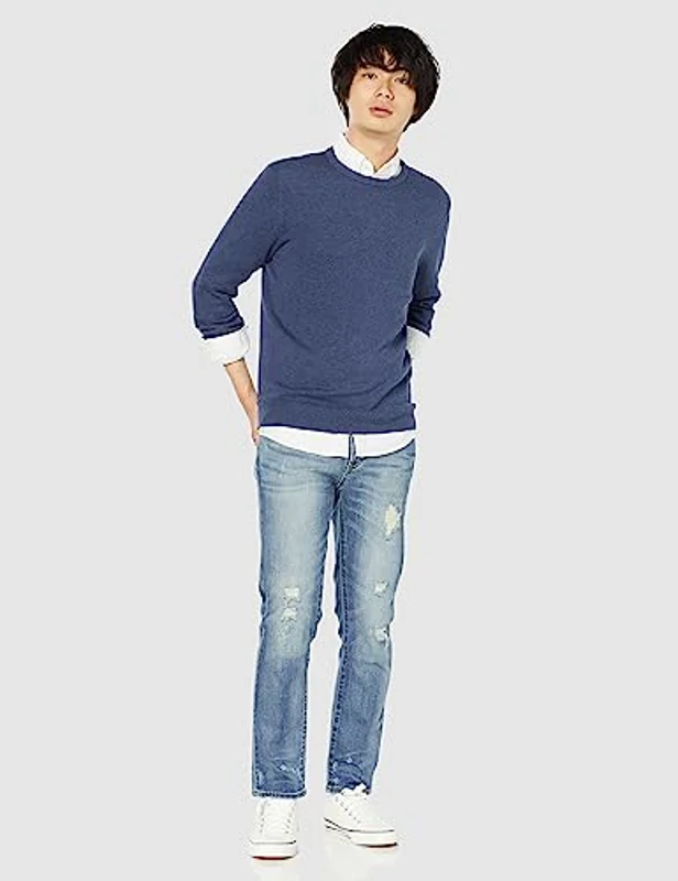 Amazon Essentials Jersey de Cuello Redondo de Manga Larga, 100% Algodón, Disponible en Tallas Grandes y Altas Hombre, Azul Mezcla, L - Imagen 2
