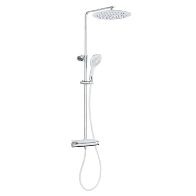 EISL DX1102CST Sistema termostato y Estante, Lluvia con Soporte de Pared (también para Agujeros existentes), Columna Grifo de Ducha, Color Blanco - Imagen 1