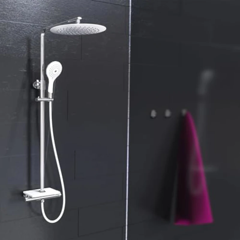 EISL DX1102CST Sistema termostato y Estante, Lluvia con Soporte de Pared (también para Agujeros existentes), Columna Grifo de Ducha, Color Blanco - Imagen 2