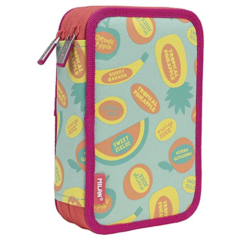 MILAN® Plumier 2 pisos con contenido serie especial Frutikis, verde y naranja - Imagen 1