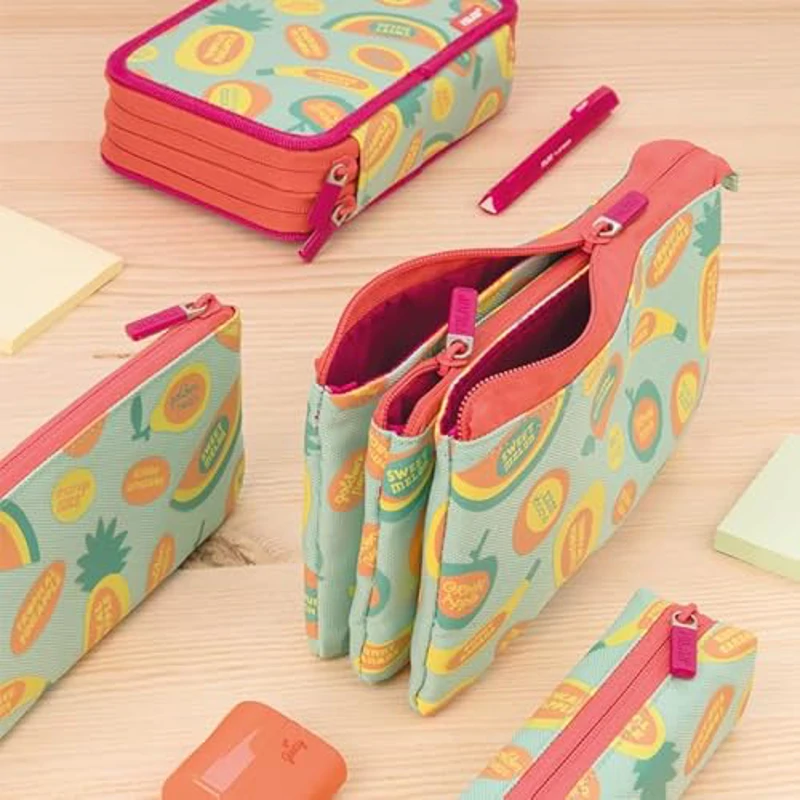 MILAN® Plumier 2 pisos con contenido serie especial Frutikis, verde y naranja - Imagen 2