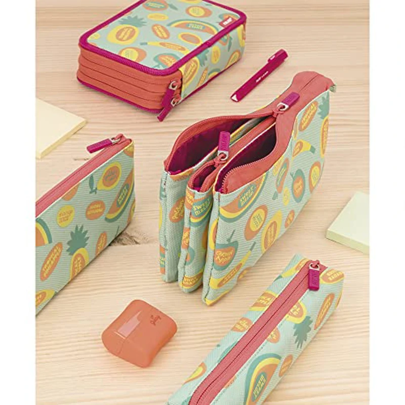 MILAN® Plumier 2 pisos con contenido serie especial Frutikis, verde y naranja - Imagen 3