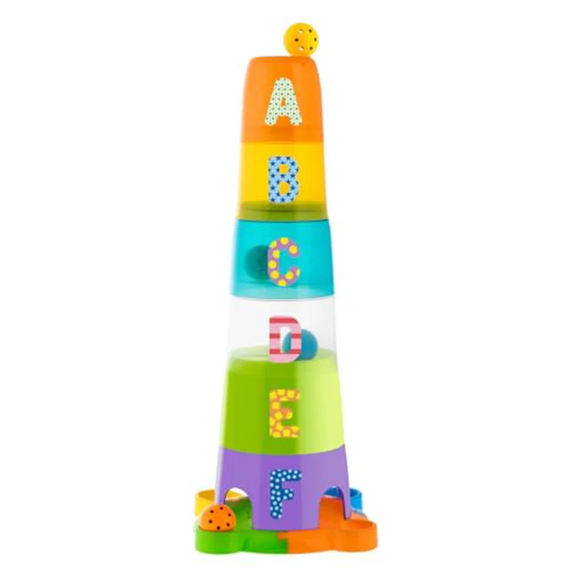 Chicco Super Torre Aplilable, Juguete de Puzzle Vertical de 62 cm de Alto, Piezas Para Encajar, Incluye 6 Bolas de Colores y 6 Cubos Apilables, Bebés y Niños 1 Año - Imagen 1