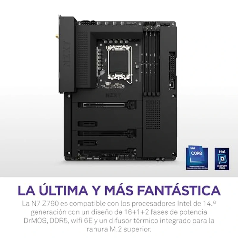 NZXT N7 Z790 Motherboard - N7-Z79XT-W1 - Intel Z790 chipset (Support 12th, 13th, 14th Gen CPUs) - ATX Gaming Motherboard - Integrated I/O Shield - WiFi 6E connectivity - Bluetooth - Negro - Imagen 2