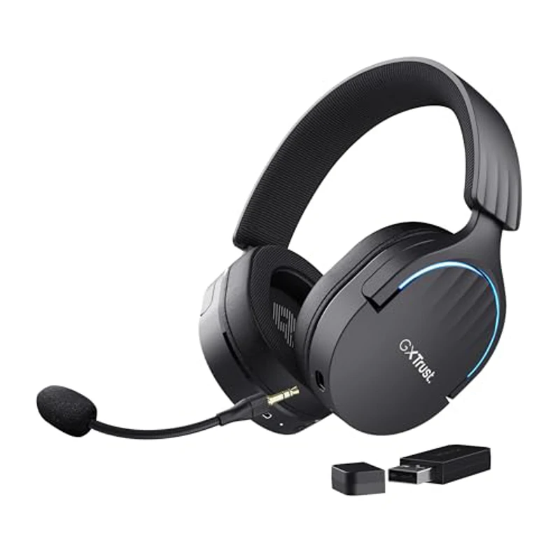 Trust Gaming GXT 491 Fayzo Cascos Gaming Inalámbricos Bluetooth + 2.4 GHz, 7.1 Sonido Envolvente, Batería de 22 Horas, Auriculares Inalámbricos RGB Over-Ear PC PS5 PS4 Switch - Negro - Imagen 1