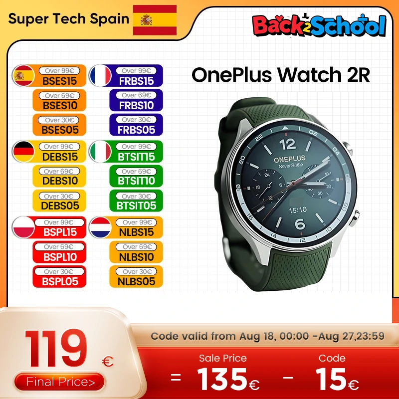 OnePlus Watch 2R Smartwatch Snapdragon W5 + BES Pantalla AMOLED de 1,43 pulgadas 100 horas de duración de la batería Bluetooth llamada WiFi IP68 Wear OS por Google - Imagen 1