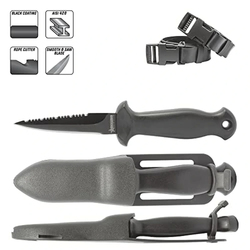 ABYSSTAR Squash 12 Cuchillo de Buceo, Unisex-Adult, Negro, 12 cm - Imagen 2