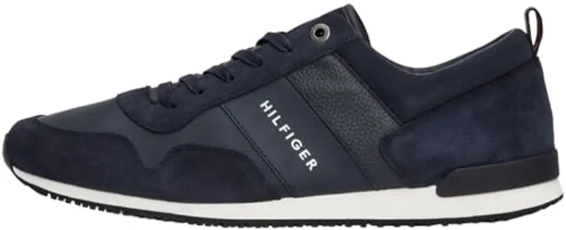 Tommy Hilfiger Runner Sneaker Hombre Iconic Leather Suede Mix Runner Calzado Deportivo, Azul (Midnight), 44