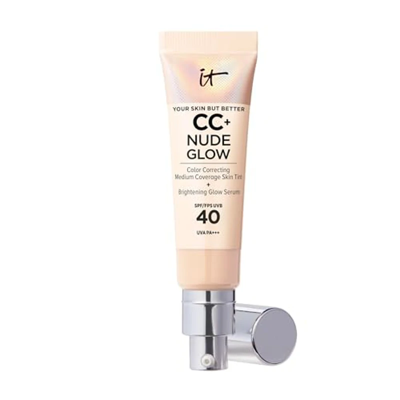 IT Cosmetics, Base de Maquillaje, Tratamiento Antiedad e Hidratante con SPF40, Cobertura Media, Acabado Luminoso, 12 Tonos Disponibles, Light, YSBB CC+ Nude Glow, 32 ml