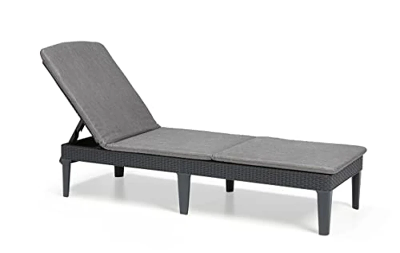Keter Jaipur-Tumbona de Jardín Plegable, para Exterior terrazas, Patios, Jardines, con cojín Incluido, Color Gris - Imagen 1