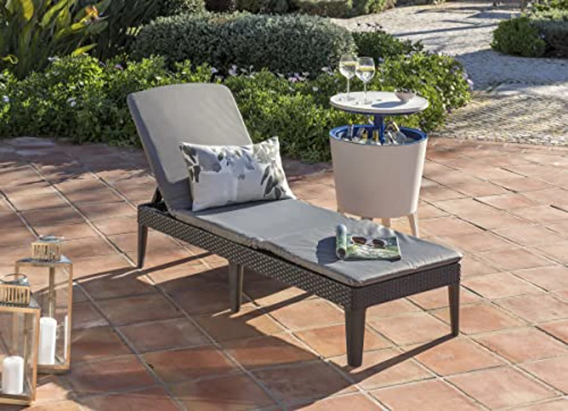 Keter Jaipur-Tumbona de Jardín Plegable, para Exterior terrazas, Patios, Jardines, con cojín Incluido, Color Gris - Imagen 2