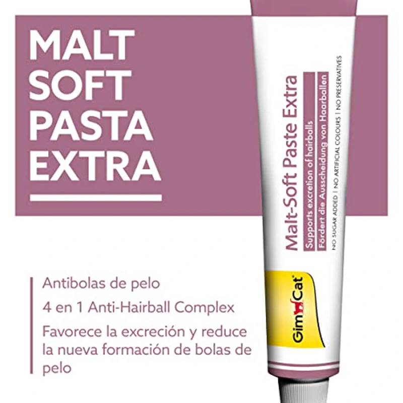 GimCat Malt-Soft Extra, pasta con malta- Anti-Hairball snack para gatos favorece la excreción de bolas de pelo - 1 tubo (1 x 100 g) - Imagen 2