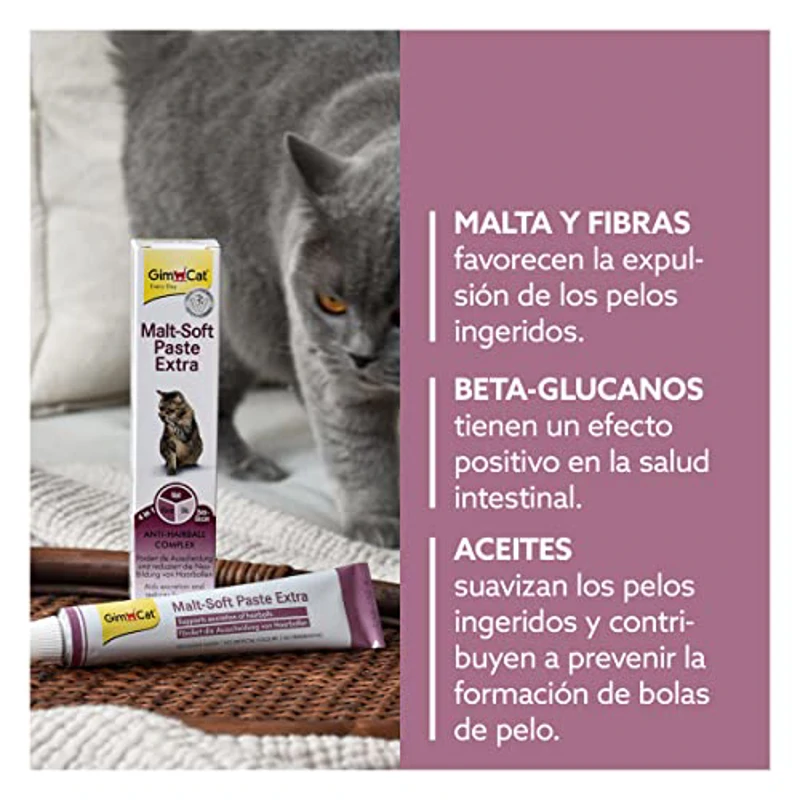 GimCat Malt-Soft Extra, pasta con malta- Anti-Hairball snack para gatos favorece la excreción de bolas de pelo - 1 tubo (1 x 100 g) - Imagen 3