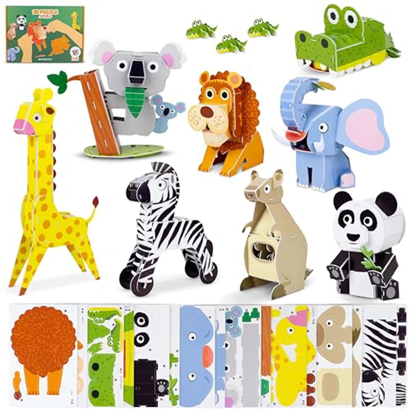 Puzzle 3D Niños de Animales de la Jungla Pack 8 - BONNYCO | Puzzles 3D Juegos Educativos, Regalos Juguetes Niños y Niñas 6 7 8 9 10 Años | Rompecabezas Infantil para Cumpleaños, Comunion, Navidad